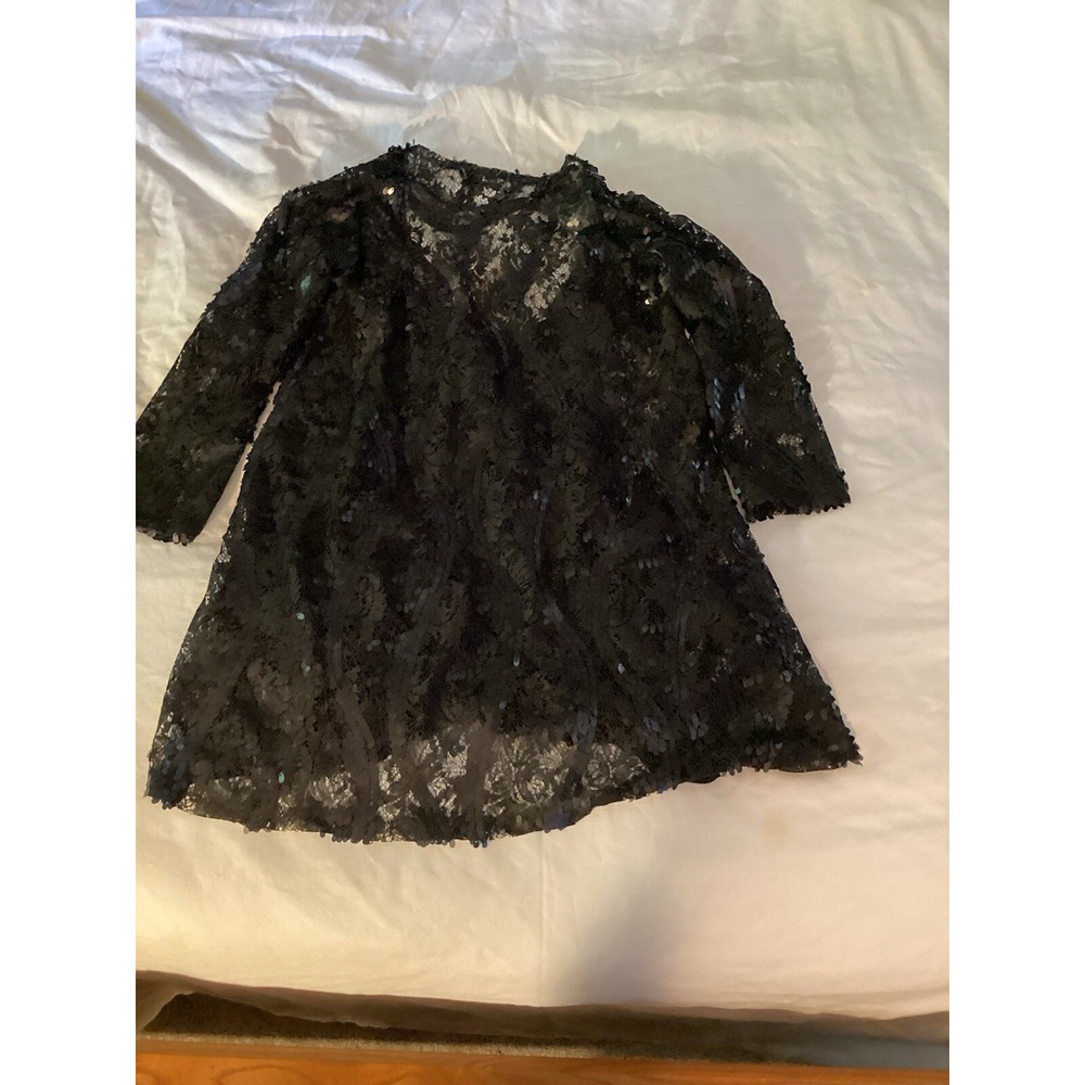 Zara Womens S‎ Short Sequin Cocktail Dress Black Sheer Long Sleeve Halter tie